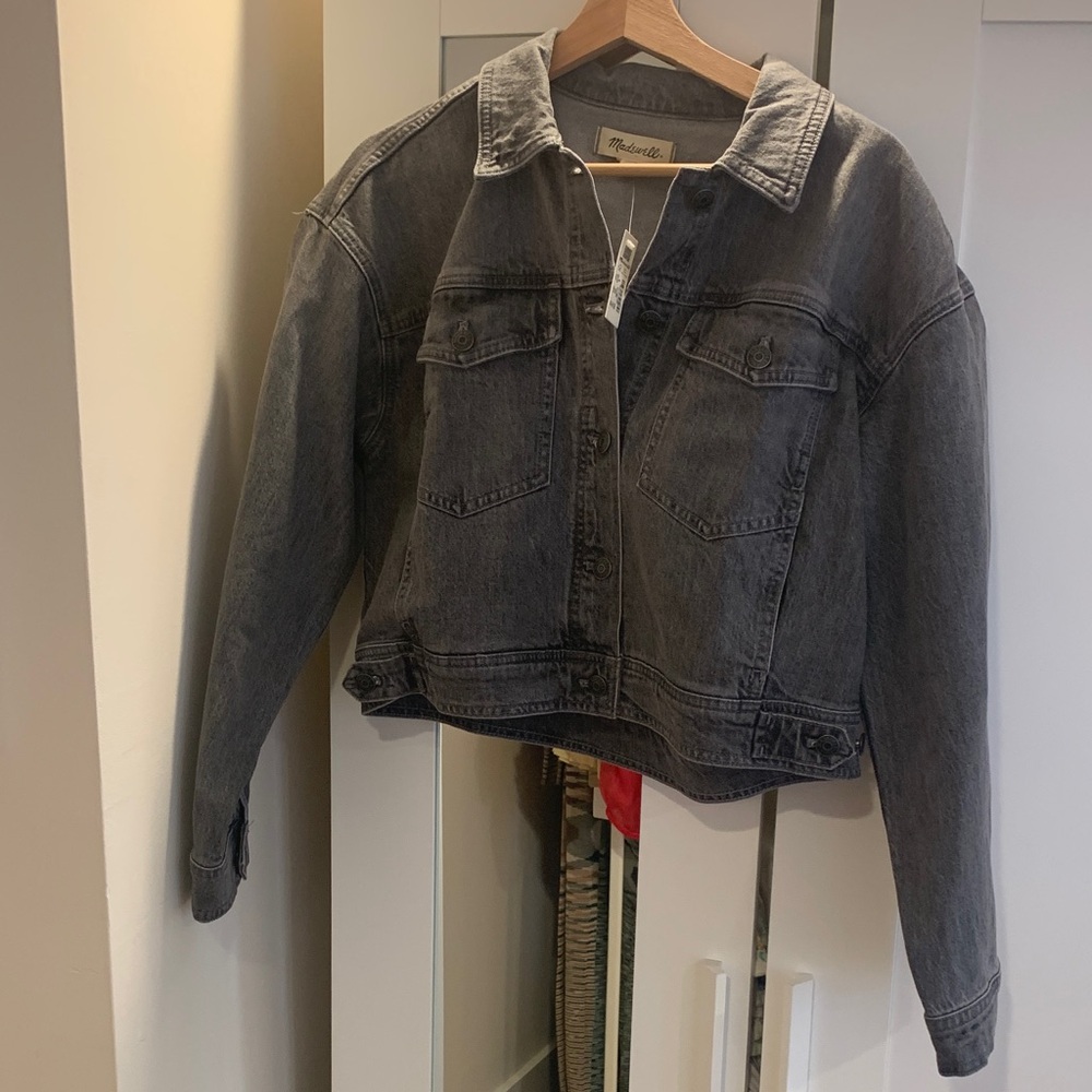 NWT Madewell Charcoal Cropped Denim Jean Jacket